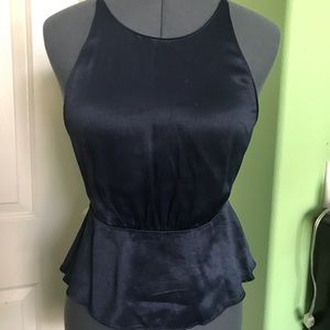 Zara Navy Blue Satin Cut Out Top